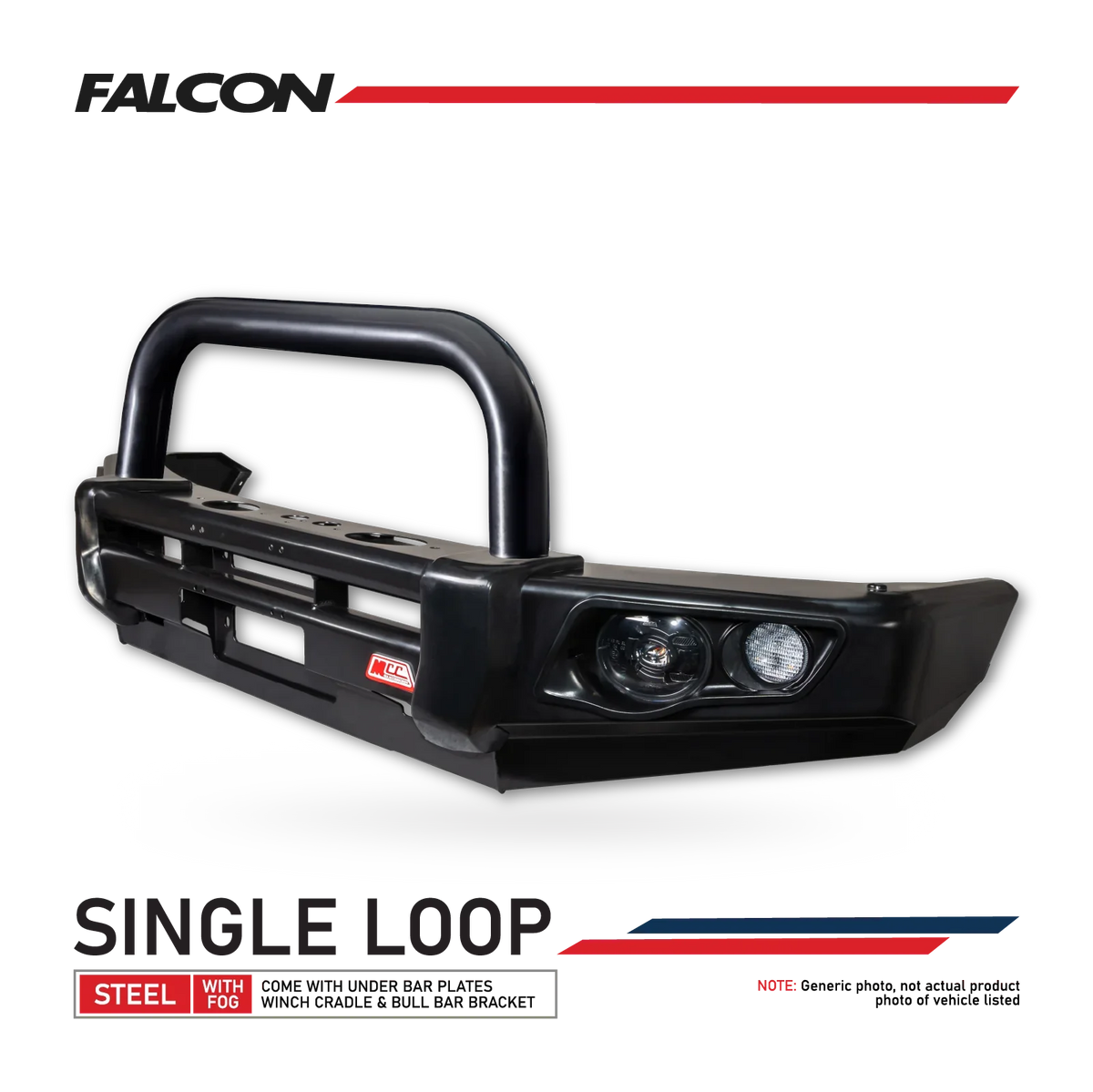 Great Wall Cannon XSR 2021-On 707-01 Falcon Bull Bar Single Black Loop Package (LED Foglight)