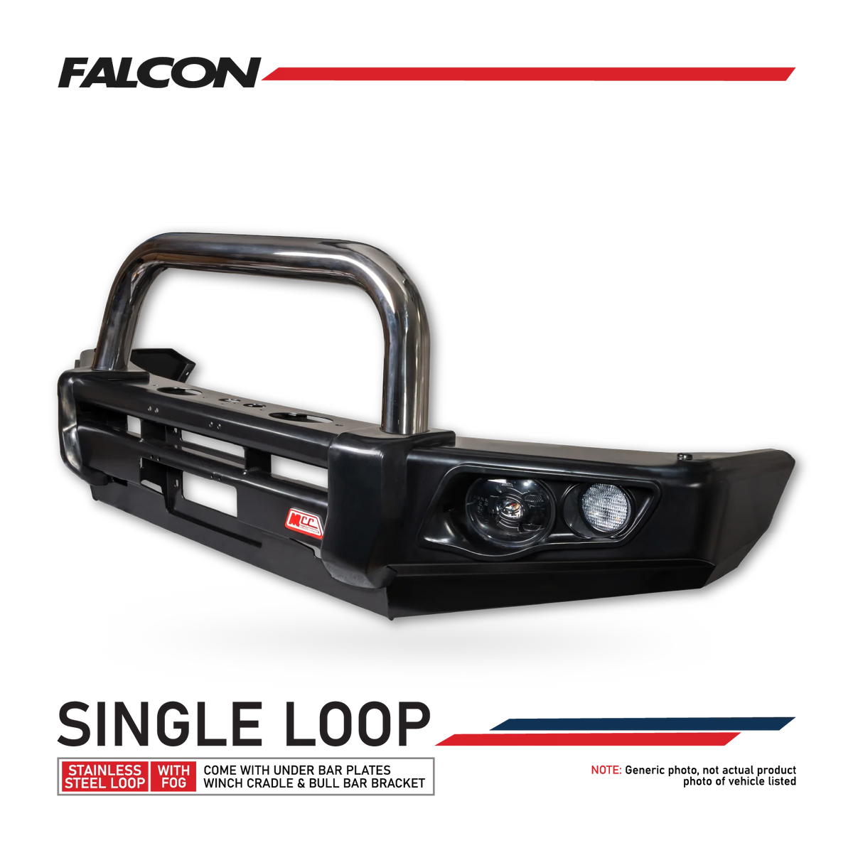 Great Wall Cannon XSR 2021-On 707-01 Falcon Bull Bar Single Stainless Loop Package (LED Foglight)