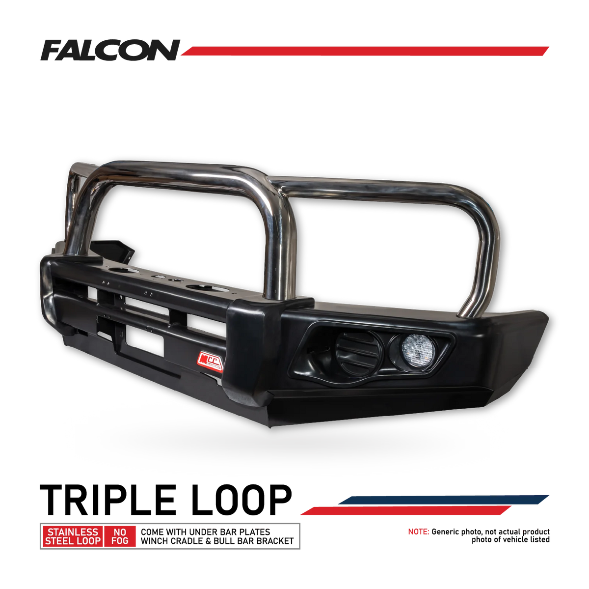 Hilux 2026-On (9th Gen) 707-01 Falcon Bull Bar Triple Stainless Loops Package (No Foglight)