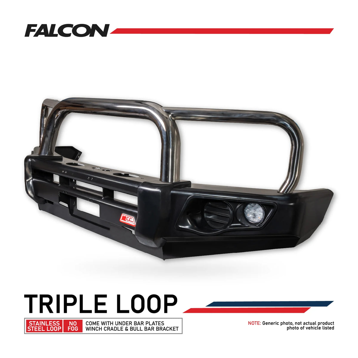 JAC T9 2025-On 707-01 (No Fog) Falcon Bar Stainless Triple Loops + Bracket + Under protection plate (Sand Black)