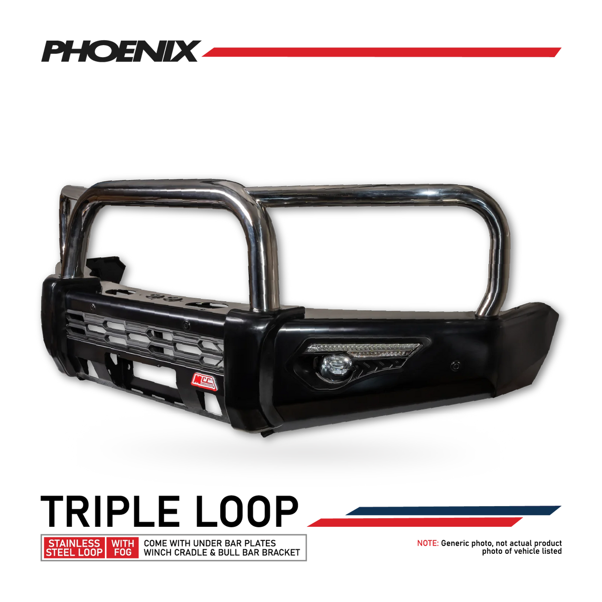 Great Wall  Tank 300 2024-On - 808-01 Phoenix Bull Bar Triple Stainless Loops Package (Sand Black)