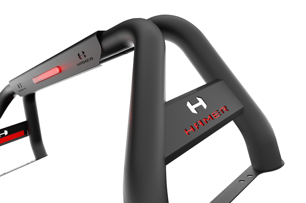 Angled View with Logo Sports Bar - Hamer 4x4