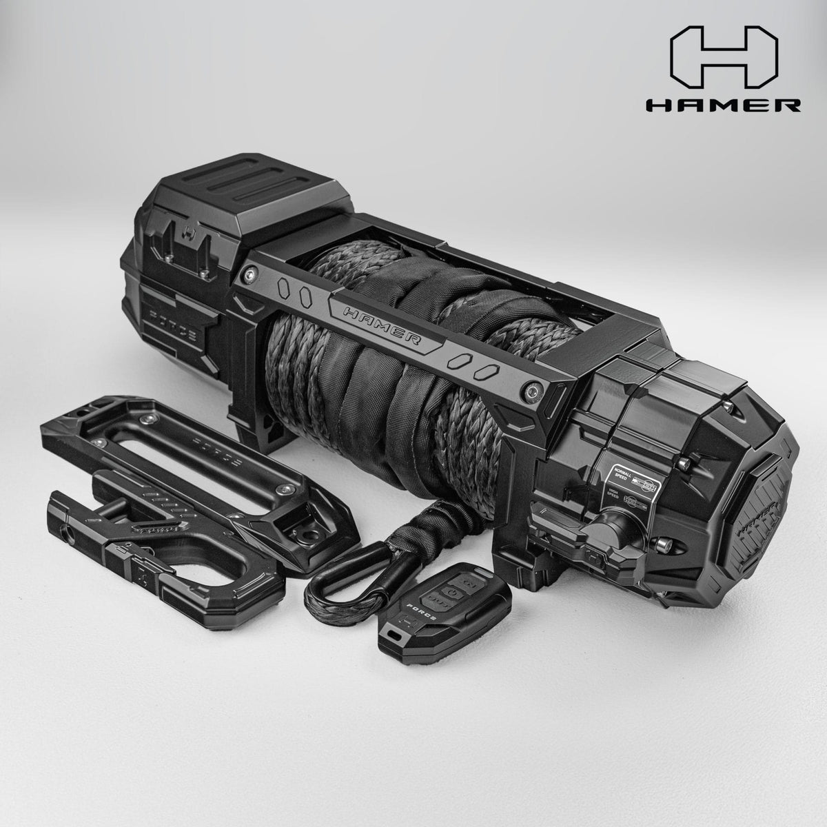 Hamer Force 12 winch with synthetic rope, hook and wireless remote